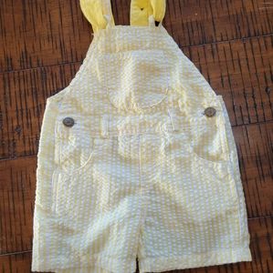 Dotty Dungarees Yellow White Overalls 6-12 Month